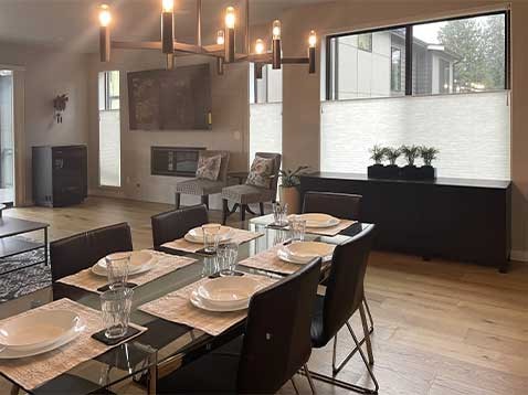 Modern kitchen with chandelier